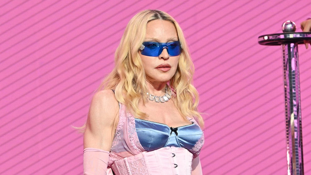 Madonna is seen performing a surprise concert in Times Square on June 04, 2026 in New York City. (James Devaney/GC Images)