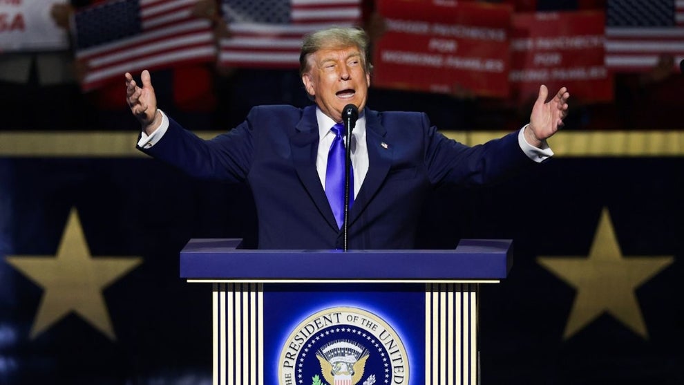 U.S. President Donald Trump speaks on stage on the first day of the 2026 Republican National Convention at the American Airlines Center on September 09, 2026 in Dallas, Texas. U.S. President Donald Trump will headline the Republican National Committee