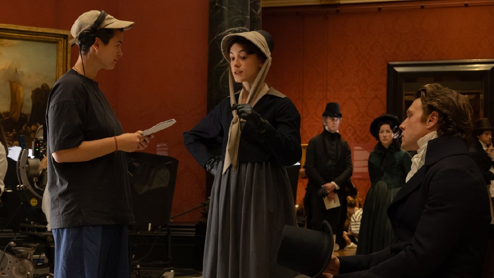 Georgia Oakley, Daisy Edgar-Jones and George MacKay filming Focus Features